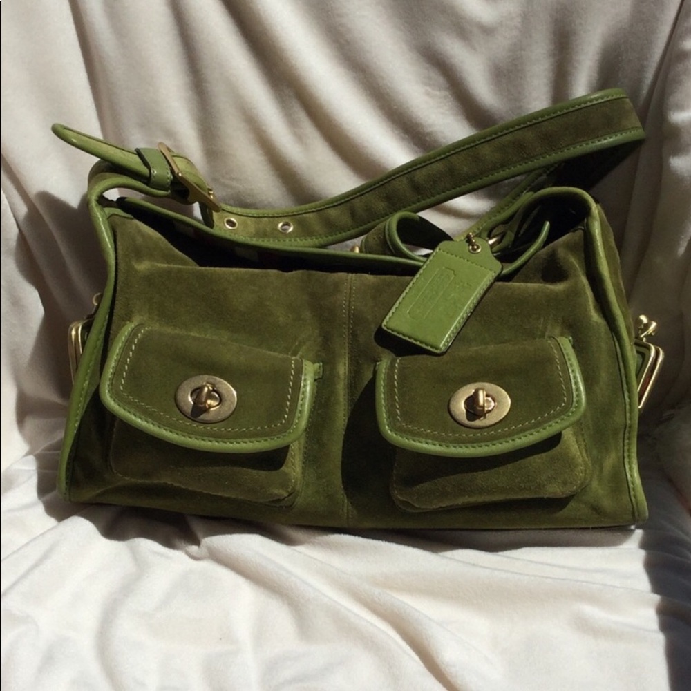 Coach Olive Green Suede Shoulder Bag